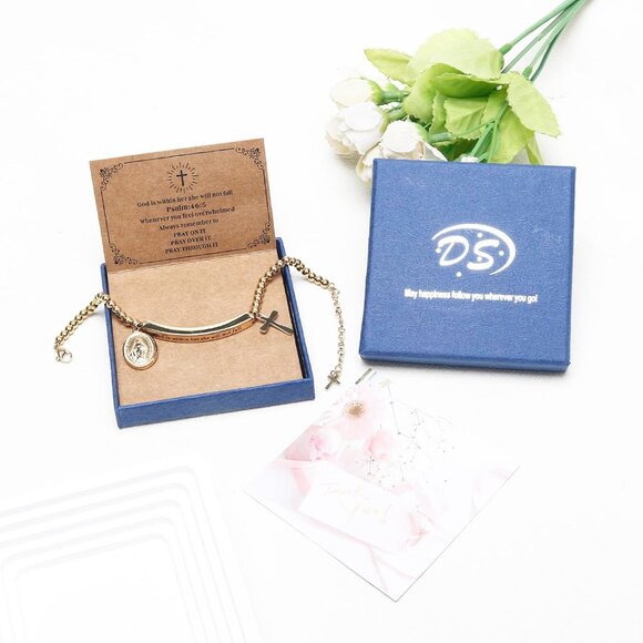 Elegant Stainless Steel Christian Bracelet for Women with Engraved Quote & Cross - Picture 7 of 7